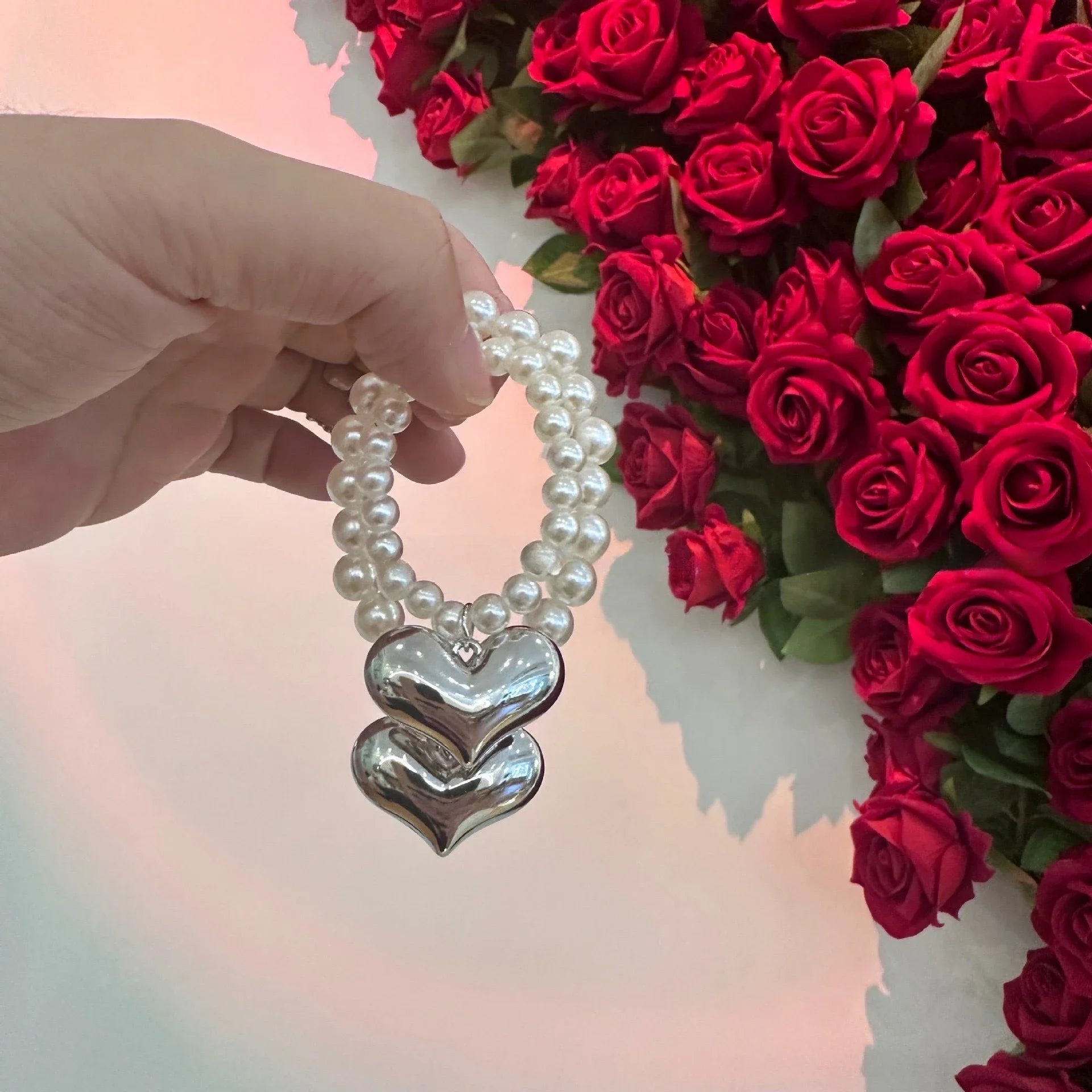 Pearl necklace for collectible figure - cute accessory in metal and plush style