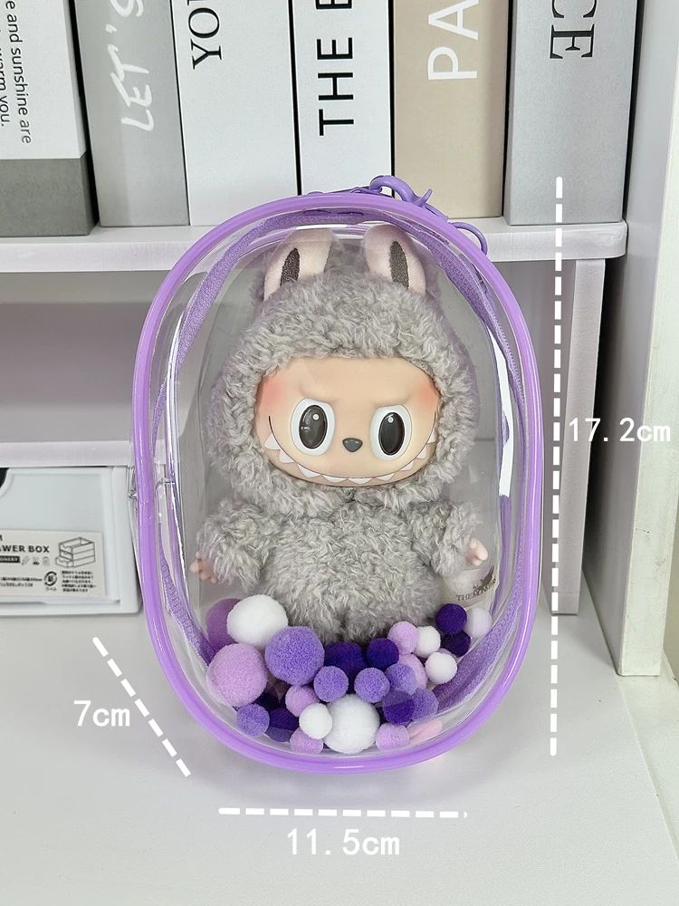 Purple protective case for collectible figure - seated model, transparent