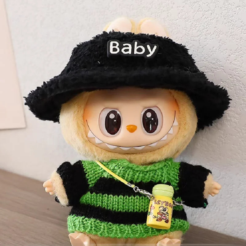 Striped knitted sweater – White/Green with Hat