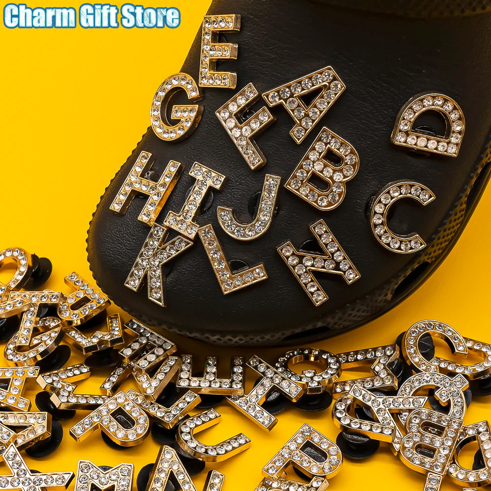 1 pc Luxurious Metal Charm – Bling Shoe Decoration with Gold-Colored Letters 
