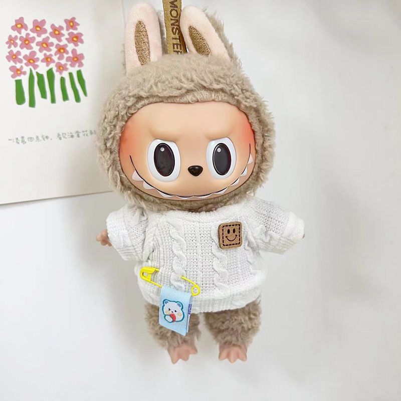 White suit with smiley face – fits Labubu style figure